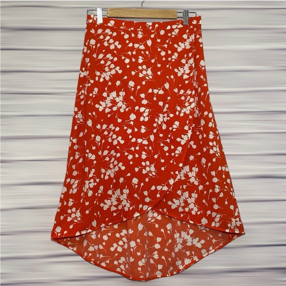 Beautiful J. Crew High Low Asymmetrical Orange Gartered Elastic Waistband Skirt